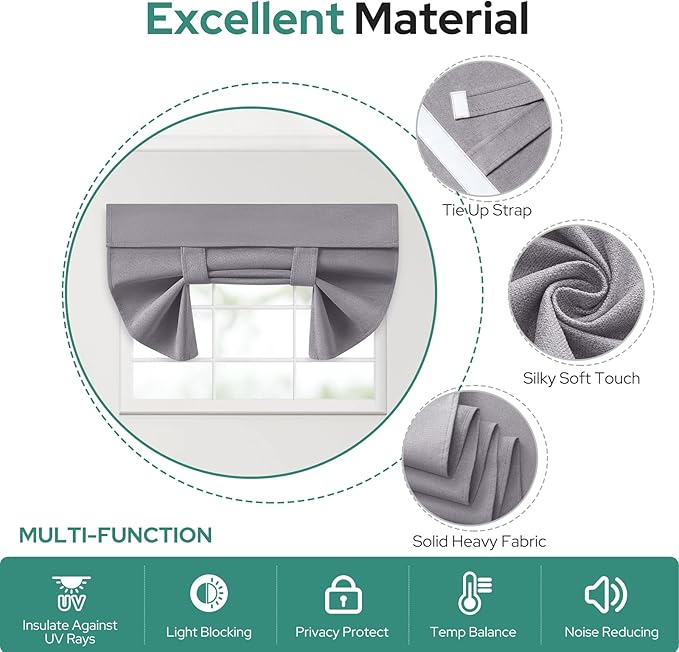 HOMEIDEAS 100% Linen Blackout French Door Curtains, Privacy Small Door Window Curtains, 26 X 20 Inch Shades for Front Window, Thermal Insulated Covering, 1 Panel, Light Gray