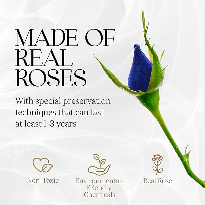 GLAMOUR BOUTIQUE 7 Flower Forever Heart Shape Box - Preserved Roses Gift for Her, Preserved Flowers, Blue