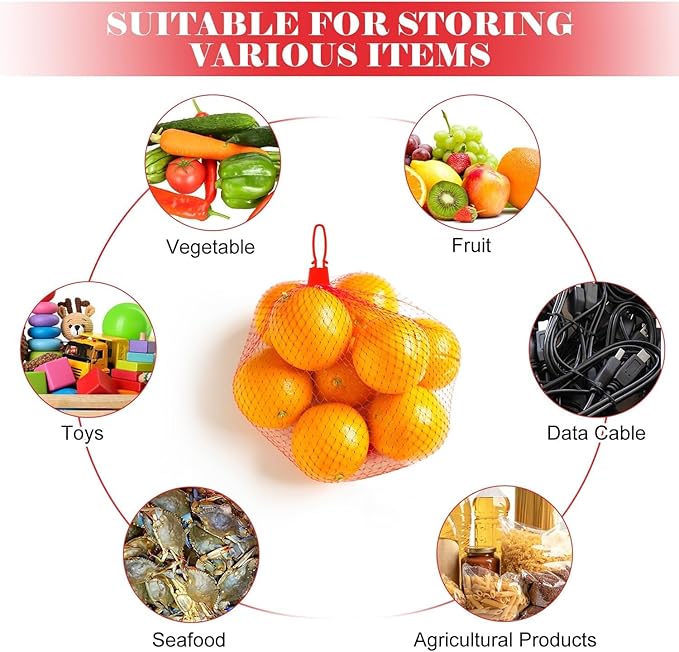 300 Pcs Reusable Mesh Produce Bags, 20 Inch Seafood Boil Bags for Crab with 300 Loop Closures, Onion Potato Storage Net Bag for Vegetables Fruits Seafood