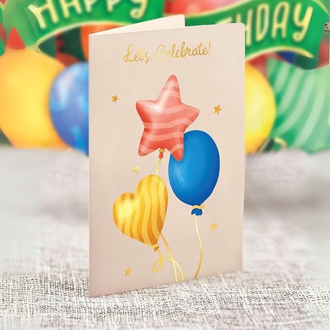 Freshcut Paper Pop Up Cards, Colorful Birthday Balloons, 12 Inch 3D Popup Greeting Card, Cards for Birthdays, Happy Birthday Card, Blank Notecard & Envelope