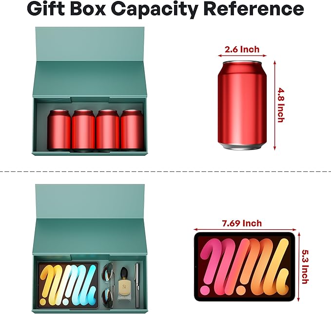 Green Gift Box, 12x6x4'' Gift box for Presents with Lids Magnetic Closure Rectangle Collapsible for Bridesmaid Proposal Box, Wedding, Christmas, Halloween, Birthday Gift Packging