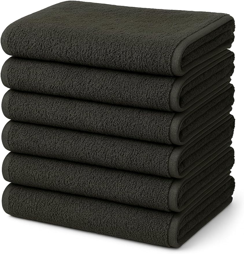 BIOLINEN Grey Bath Towels 24x48 inches 6 Pack | Ultra Soft, Highly Absorbent | 100% Cotton Towels for Bathroom, Gym, Spa, and Hotel Use
