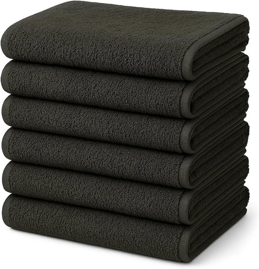 BIOLINEN Grey Bath Towels 24x48 inches 6 Pack | Ultra Soft, Highly Absorbent | 100% Cotton Towels for Bathroom, Gym, Spa, and Hotel Use