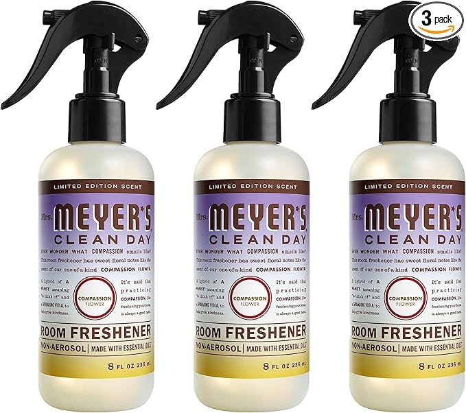 MRS. MEYER'S CLEAN DAY Room and Air Freshener Spray, Non-Aerosol Spray Bottle Infused with Essential Oils, Compassion Flower, 8 fl. oz - Pack of 3