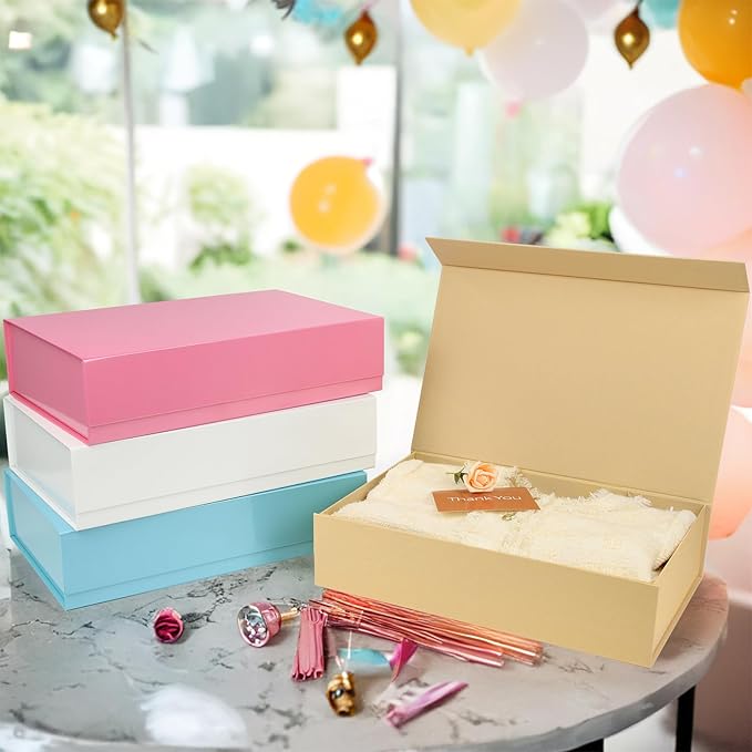 PACKHOME 6 Extra Large Gift Boxes 17.5x11.3x4.3 Inches, Sturdy Shirt Boxes with Magnetic Lids for Clothes and Large Gifts (Glossy White)