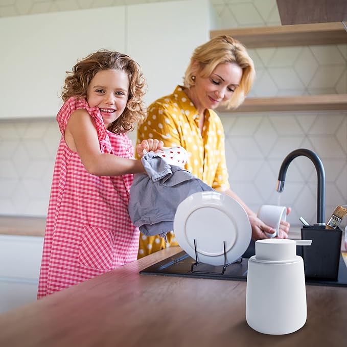 Soap Dispenser Ceramic with Easy-to-Press Pump Hand Lotion Liquid Dispenser for Shampoo Bathroom Kitchen 12 oz White