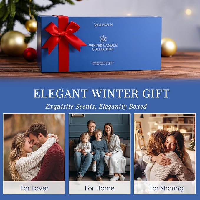 Winter Candles Gift Set, 3 Pack Total 30oz Soy Scented Candles in Luxury Gift Box, Christmas Birthday & Holiday Gifts for Women & Men, Long Lasting Non-Toxic Clean Burn, Winter Festive Home Decor