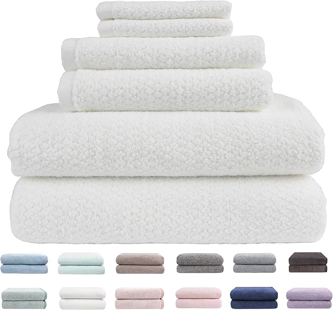 Everplush Minor Flaws Diamond Jacquard 6 Pieces Bath Towel Set, Luxury Super Soft Oversized Towels, Highly Absorbent Diamond Jacquard Quick Dry Bath Towel for Bathroom White