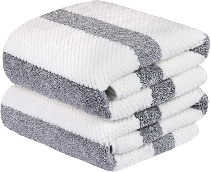 JML Bath Towels Set Pack of 2, Microfiber Bath Towel for Body, 30" x 60", Large, Oversized, Soft, Super Absorbent, Fast Drying, Use for Suana, Shower, Pool, Sport, Fitness, Yoga, Waffle Stripe Grey