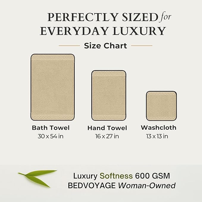 BedVoyage Luxury Bath Towels Set of 8 - Ultra Soft Plush Bathroom Towel Set - Highly Absorbent Viscose from Bamboo Bath Towels Ultra Soft - Spa Towel for Body - Champagne