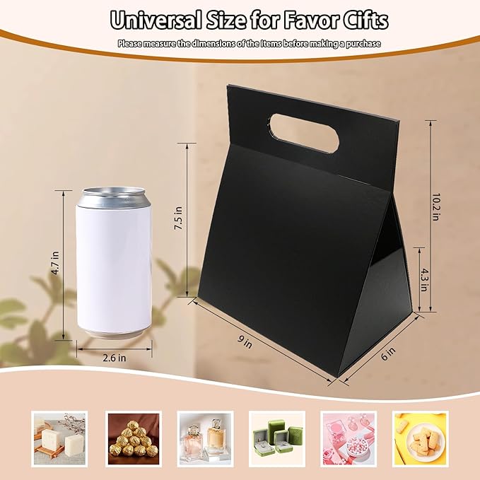 opaprain 9X6X4.3inch Portable Premium Folding Gift Box with Handles - Reusable Elegant Storage Solution for Birthdays, Weddings, Corporate Events, Eco Friendly Compact Design (Black)