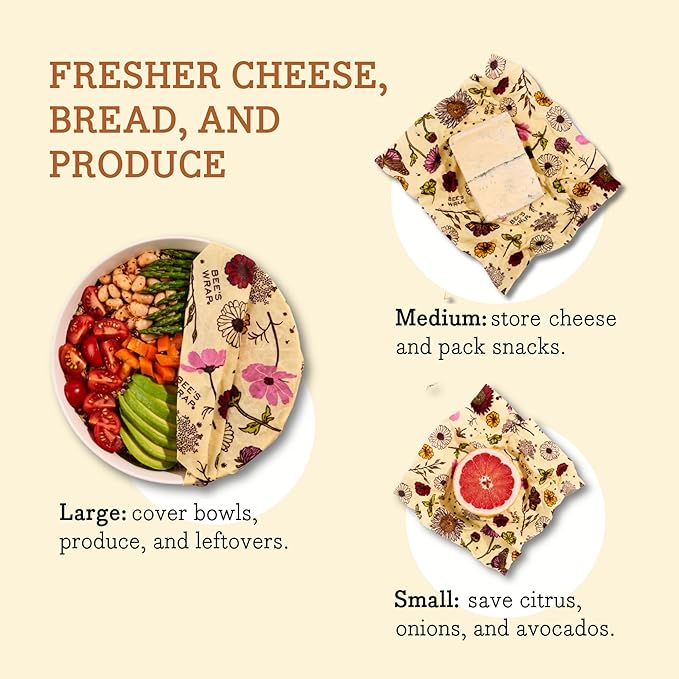 Bee's Wrap Vegan Beeswax Wraps for Food - Bread Wrap - Made in USA Reusable Bread Storage Bags - Organic & Eco-Friendly Alternative to Aluminum Foil, Sourdough Bags & Plastic Wrap, Vegan Meadow Magic
