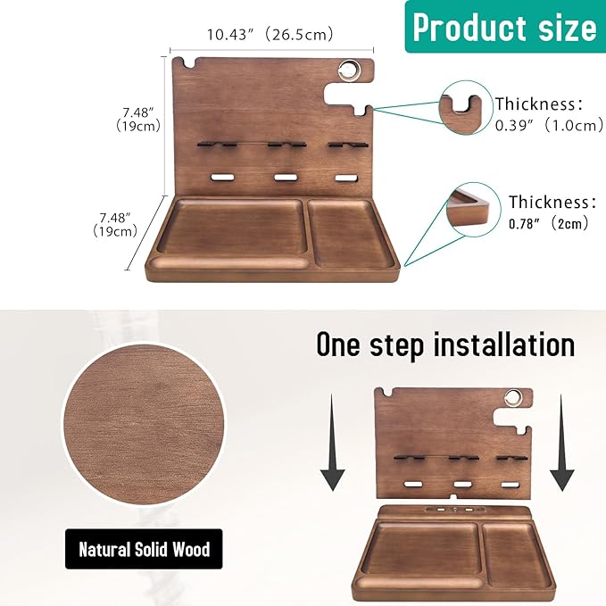 Wood Phone Docking Station Nightstand Organizer Charging Station with QC 3.0 & PD22.5W USB C Charger Fast Charging for iPhone Samsung Android Watch Airpod Anniversary Birthday Gifts for Men