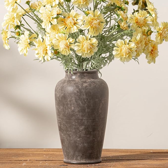 Large Ceramic Rustic Vase, 11 Inch Tall Flower Vase Farmhouse Decorative Vase Floral Pottery Vases for Home Decor Table Living Room Entryway Mantel Bookshelf Bedroom Bathroom Kitchen - Brown