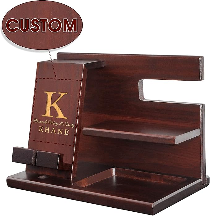 awofer Wood Phone Docking Station for Men Personalized - Idea for Him Husband Boyfriend Dad Son Uncle Boss Colleague - Perfect for Anniversary Birthday Father's Dad