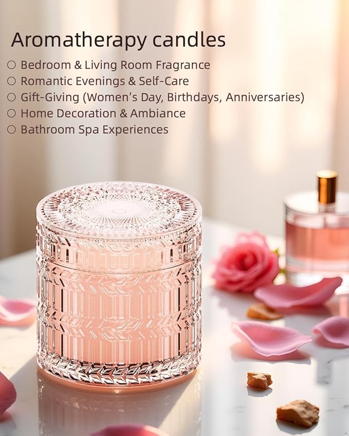 Hidden Label Sandalwood Rose Scented Candle for Home Scented, Santal Wood Wick Decorative Candles, Aromatherapy Candles for Women, Pink Soy Candles Non Toxic Candle, 7.4 oz 55 Hours Long Burn time