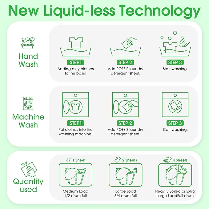 Poesie Laundry Detergent Sheets Fresh Scent 320 Sheet Liquidless Soap Sheets Detergent for Travel Camping Dormitory Hotel