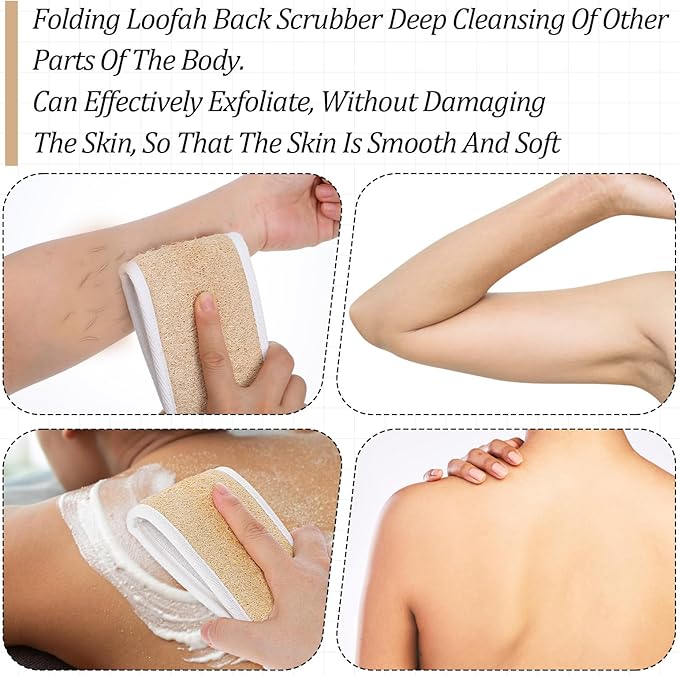 Natural Loofah Back Scrubber for Shower Back Exfoliator Luffa Exfoliating Bath Strap loofah Backs Scrubbers Baths Sponge Bath Shower Scrubber for Men and Women Deeply Clean Invigorate Your Skin