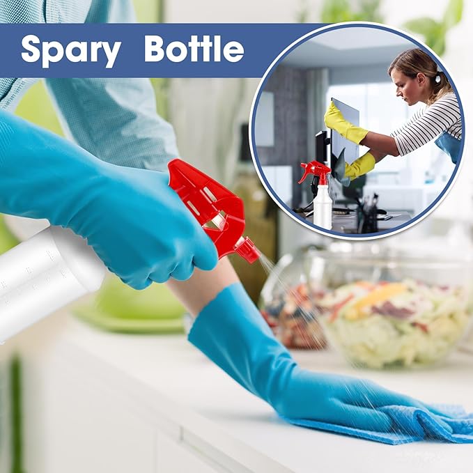 Eccliy 20 Pack 16oz Empty Spray Bottles, Leakproof Cleaning Bottles with Measurement and Adjustable Nozzle for Housekeeping, Commercial Use(Cylinder,Red Black Spray Head)