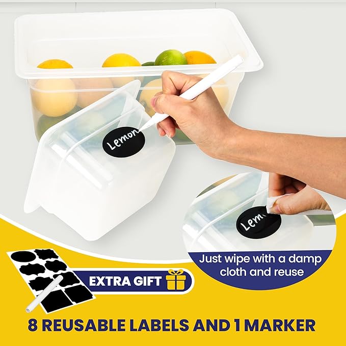 6 Pack 1/6 Size 4'' Deep Plastic Food Pans with Lids, Translucent, Commercial, BPA-free, Stackable Storage for Restaurants, Buffets