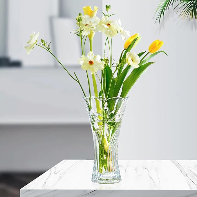 kanpura 9 Inch Glass Vases for Flowers Thickened 2.3 lb Large Flower Vase for Christma Tables Centerpieces Clear Rose Vases for Wedding Reception, Home Decor, Housewarming Gift(Heavy Duty)