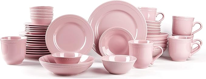 Pearl Dots Stoneware Dinnerware Set(42pc Set, Pink)