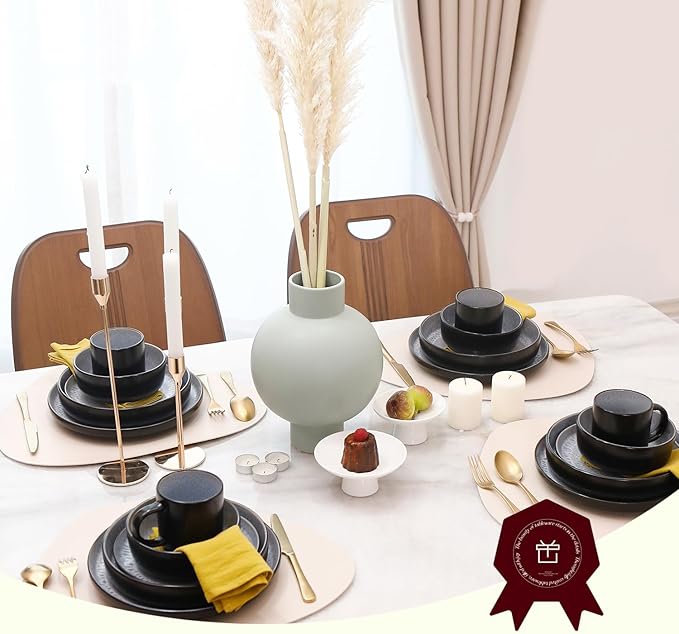 HomeVss 20-Piece Dinnerware Set - Serves 4, Reactive Glaze Bubble Frost Plates & Bowls Set | Microwave & Dishwasher Safe Dishes Set