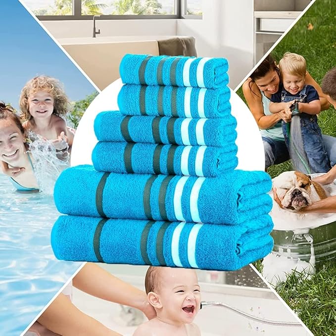CASA COPENHAGEN Exotic 6 Pieces Towel Set- Teal, 525 GSM 2 Bath Towel 2 Hand Towel 2 Washcloth, Designed in Denmark Made of Soft Egyptian Cotton for Bathroom, Kitchen & Shower