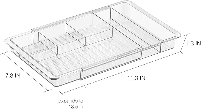 iDesign Clarity Expandable Drawer Organizer for Vanity, 18.5 Inches Wide, Clear