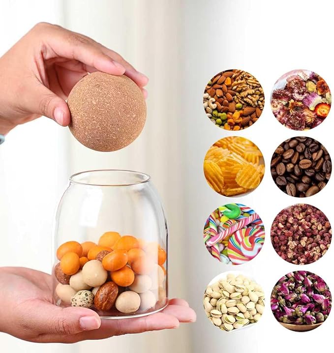 Glass Storage Jar with Ball Cork Lid, Clear Glass Canisters with Cork Ball,4Pcs High Borosilicate Glass Sealed Jar 16oz 26oz 36oz 46oz, Used for Storing Candies, Salt, Tea, Seasonings, Cookies, etc