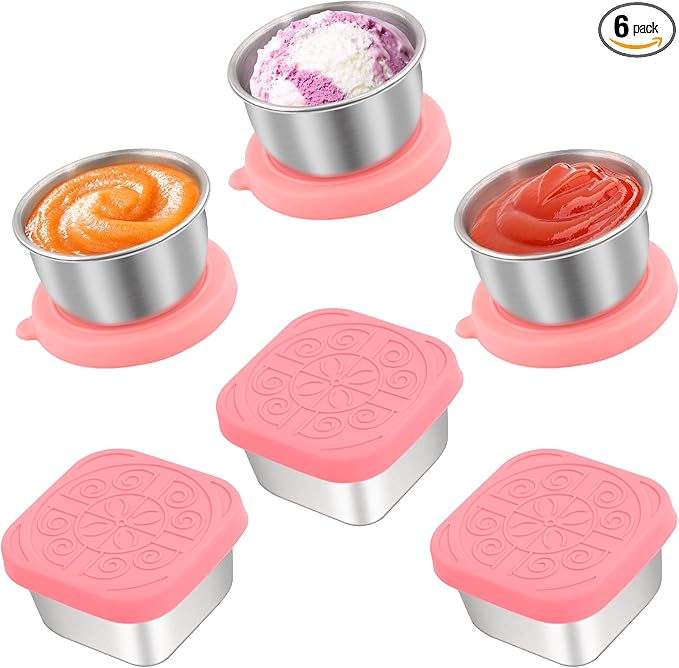 6 PCS Salad Dressing Container to Go,Handy Leakproof Stainless Steel Meal Prep Containers Reusable,Sauce Containers for Lunch Box, Picnics, Travel, Office and Kitchen Storage-1.6oz+2.7oz