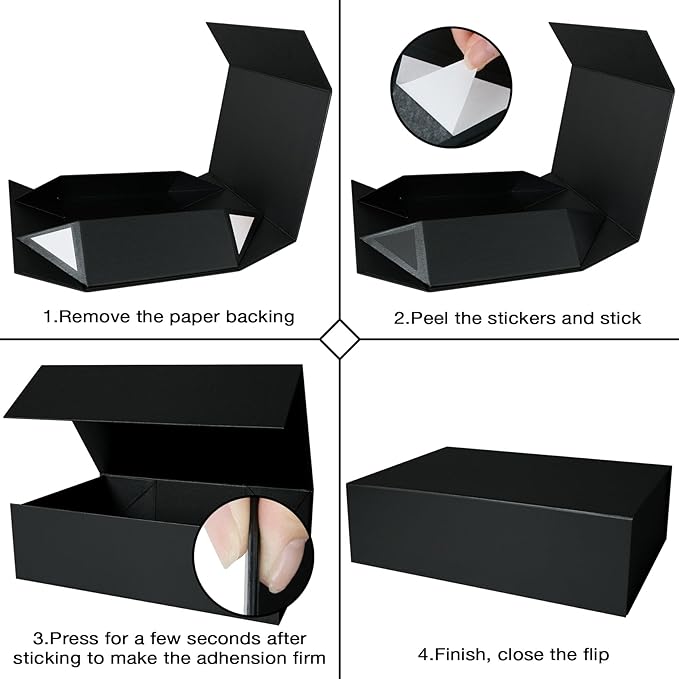 Aimyoo Galaxy Black Collapsible Gift Box with Magnetic Closure Lids 13.8x9x4.3 in, Bridesmaid Groomsmen Proposal Box, Large Rectangle Box for Present Graduation Storage 3 Pack