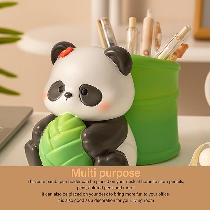 Panda Pen Holder, Cute Bamboo Design Resin Desk Organizer with Multifunctional Storage, for Office School Home Decor