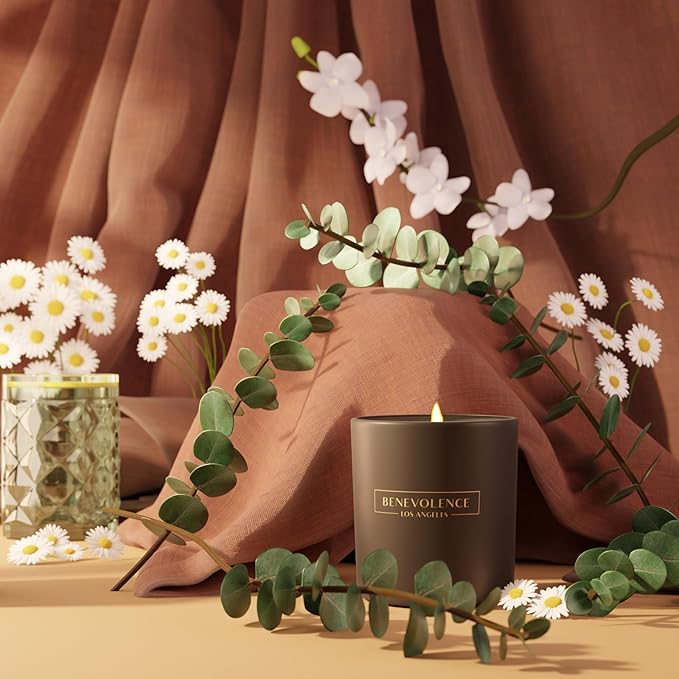 Benevolence LA Eucalyptus & Chamomile Christmas Scented Candles | Soy Candles, Black Candle for Home | Holiday Candle Gifts for Women and Men | Home Fragrance | Aromatherapy | 8oz, 45 Hour Burn