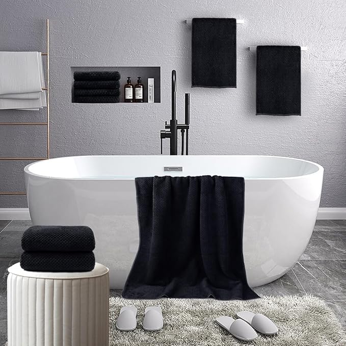 HOMEXCEL 8 Piece Bath Towel Set, Microfiber Bathroom Towel - 2 Bath Towels, 2 Hand Towels, and 4 Wash Cloths, Super Soft, Highly Absorbent Towels for Bathroom, Gym, Hotel, and Spa (Black)