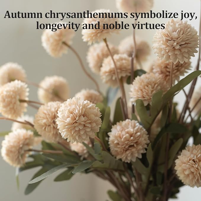 Fake Flowers in Vase for Centerpieces, Faux Flowers in Modern Ceramic Vase Set of 3 with 8 Artificial Autumn Chrysanthemums Artificial Decorative Swags