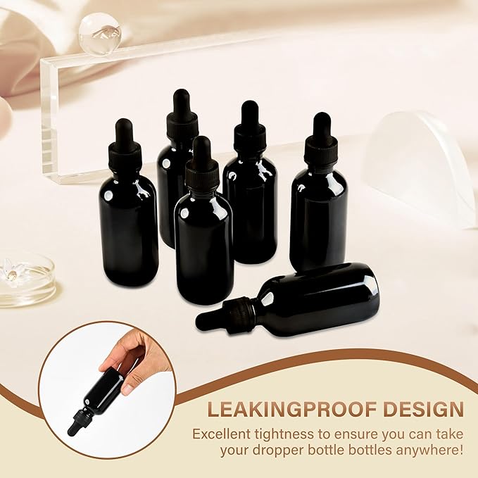 6 Pcs, 2oz Dropper Bottle, Black Glass Eye Dropper Bottle, Tincture Bottles with Dropper, Leak-Proof Design, Stronger Suction, for All Kinds of Mixed Liquids