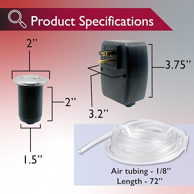 Disposal Air Switch Kit for Garbage Disposal Hands-Free On/Off Control UL Approved Includes 6' Air Tube 1-3/8" Air Button Safe & Convenient for Kitchen No Wiring Needed (Flat Black)