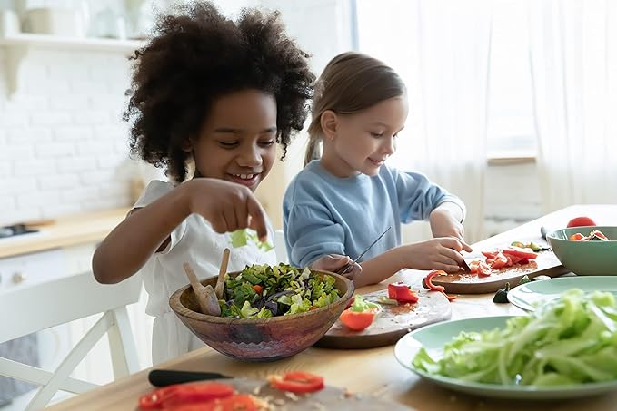 Large Wooden Salad Bowl 11.5 Inches with Serving Utensils | Mango Wood Bowl Set for Serving | Large Wood Salad Bowl for Family Meals, Pasta, Popcorn | Handcrafted Wooden Serving Bowl