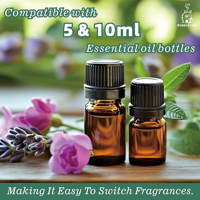 Waterless Essential Oil Diffuser, Plug in Diffuser for Home (Bathroom, Bedroom, Living Room, Kitchen), Office & Yoga Room - Daily 12H Timer Intermittent Dry Mist, Fits 10ml Oil Bottles, Night Light