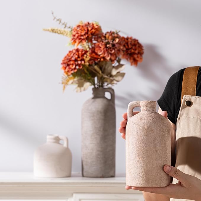 Ceramic Vase Home Table Decor - Flower Vase Set of 3 Living Room Kitchen Decorations Farmhouse Modern Rustic Vases Decorative Centerpiece for Shelf Bedroom Office Bathroom Dining Coffee Desk