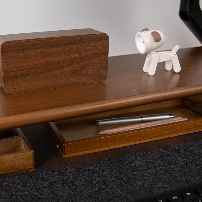 Bamboo Monitor Stand Riser with Acrylic Legs for Desk, 31.5 Inches Desktop Shelf Supports for PC Computer Monitor, Laptops, Printer, Speakers (Brown)