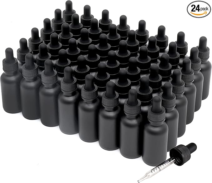 48 Pack,1oz Glass Dropper Bottle, Frosted Black Tincture Bottles with Dropper,Pretty Finish for All Kinds of Liquids,Oil Bottles for Hair- Stronger Suction ideal for Leakproof Travel