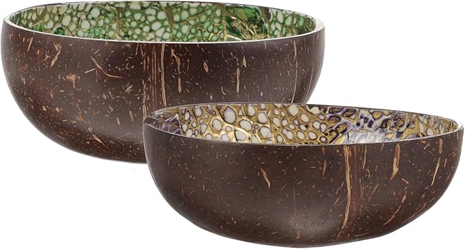 2pcs Natural Coconut Shell Bowls Smooth Decorative Salad Snack Dessert Bowls Multipurpose Food Containers Chic Eco-friendly Home Decor Idea
