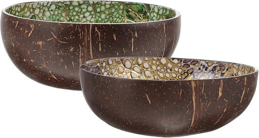 2pcs Natural Coconut Shell Bowls Smooth Decorative Salad Snack Dessert Bowls Multipurpose Food Containers Chic Eco-friendly Home Decor Idea