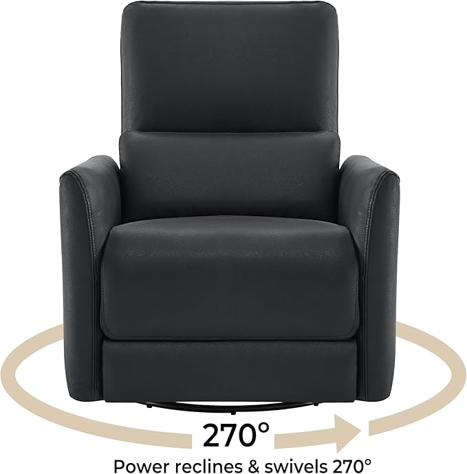 CHITA Power Recliner Chair Swivel Glider, FSC Certified Upholstered Faux Leather Living Room Nursery Reclining Sofa Chair with Lumbar Support, Black