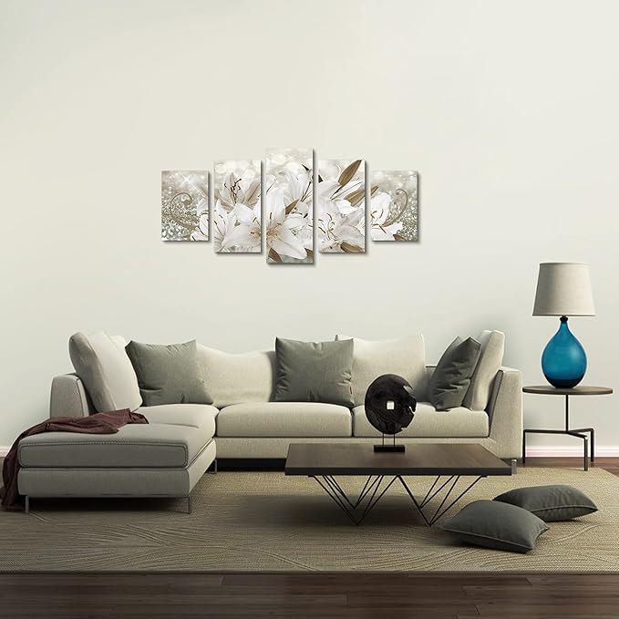 LUDUHU White Orchid Flowers Canvas Print - Abstract Floral Wall Art Painting Decor for Home Decoration Artwork Picture Bedroom (B,Oversize 40x20inch)