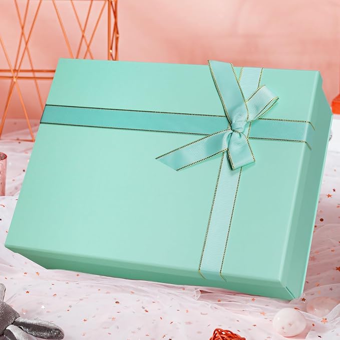 Green Gift Boxes with Lids for Presents, 2 Pack 13"x10"x5" Large Gift Boxes, Foldable Gift Wrap Boxes, Versatile Empty Gift Box for Birthday, Anniversaries, Weddings, Any Occasion