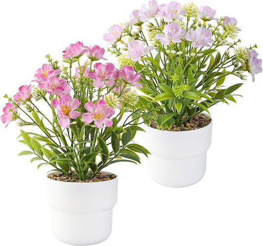 2-Piece Potted Artificial Freesia Flowers | Lifelike Indoor Plants for Home, Office, Bedroom, Bathroom Decor | Rustic Farmhouse Style Artificial Greenery