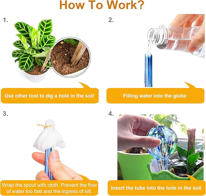 Plant Self Watering Globes - 4pcs Plant Watering Bulbs for Indoor & Outdoor Plants - Colorful Automatic Glass Watering Devices - Keeps Plants Hydrated for Days